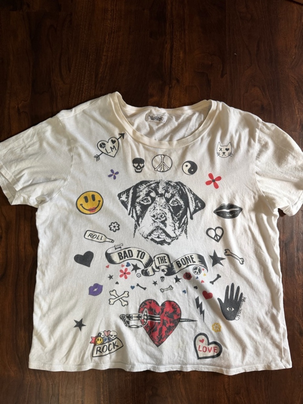 Lauren Moshi Bad to the Bone White Dog Graphic Tee